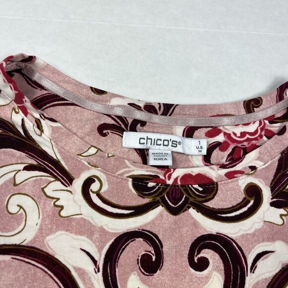 Chicos Touch Of Cool Layering Tee Floral Scroll Long Sleeve T-Shirt Boho 1 M Top - Picture 4 of 10